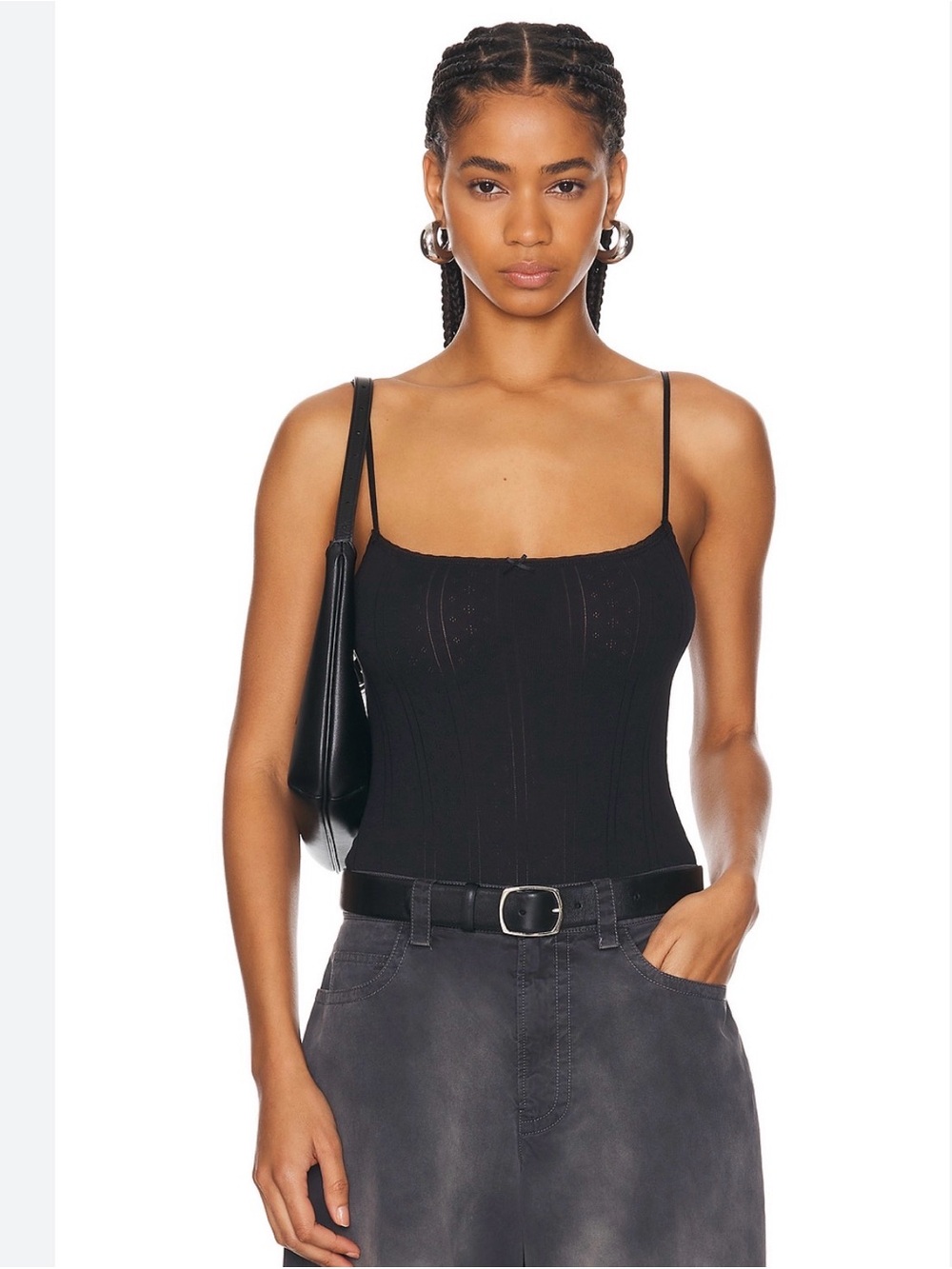 Black Slim Free People Ribbed Spaghetti Strap Tank Top
